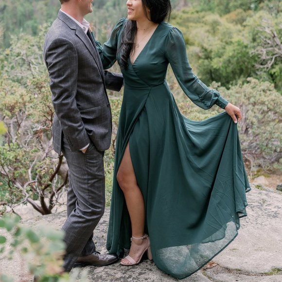 Lulus Dresses & Skirts - Emerald Green Long Sleeve Wrap Dress
